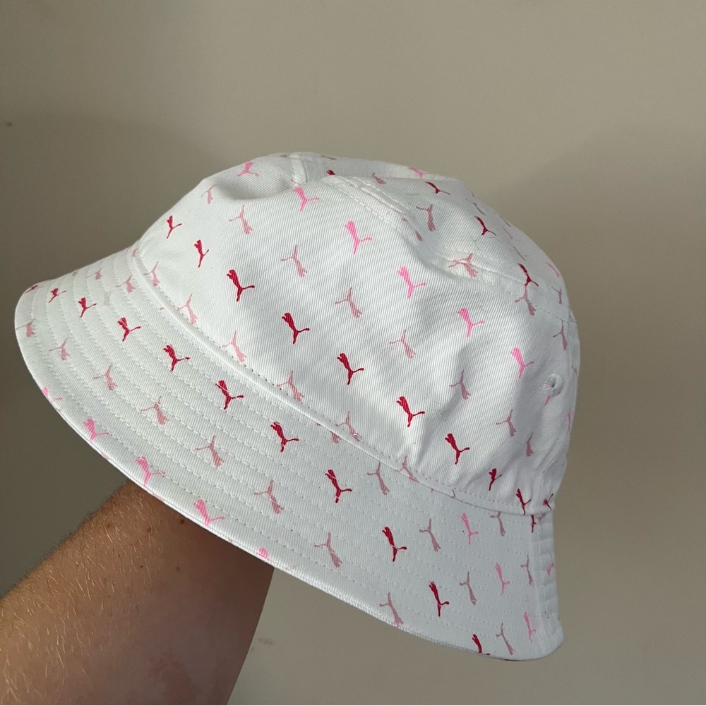 Puma White and Pink Logo Bucket Hat